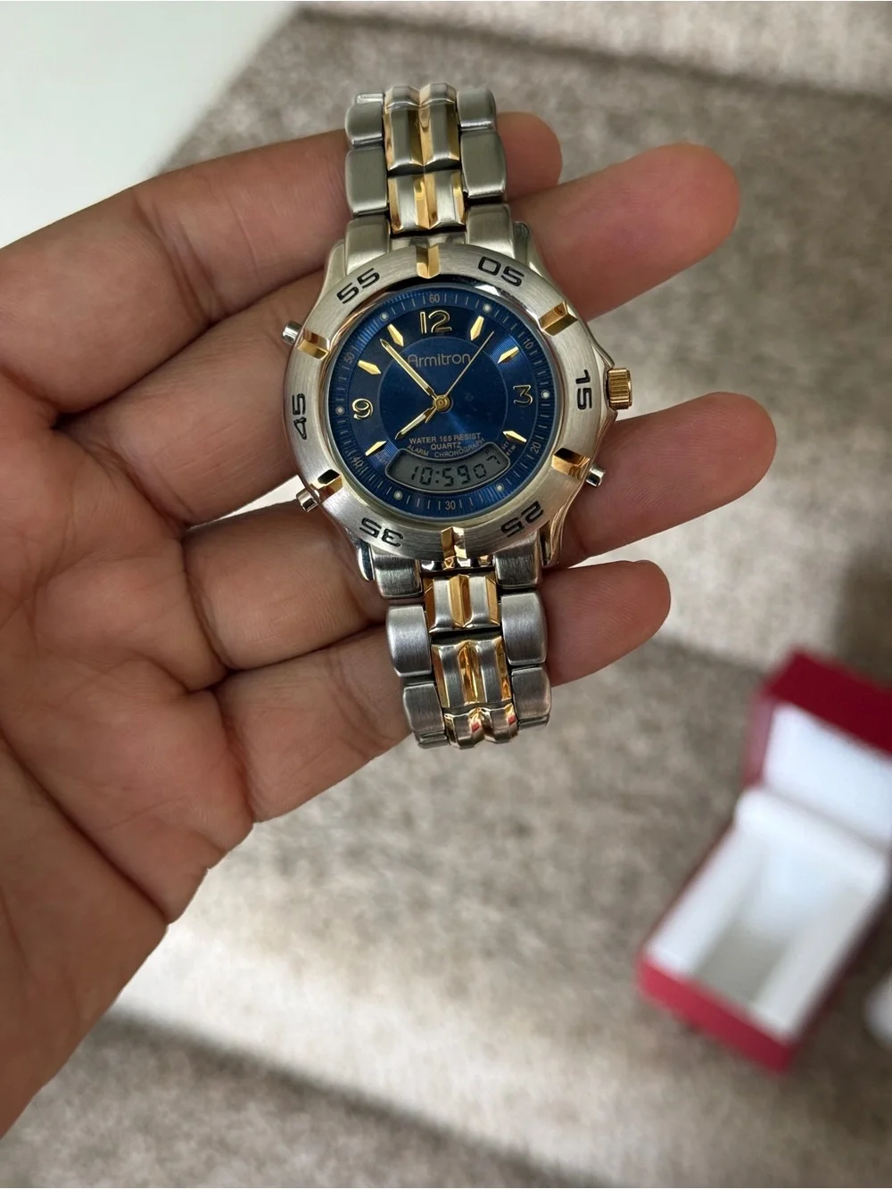 Armitron vintage digital analog Two-Tone Blue Dial Watch Mens